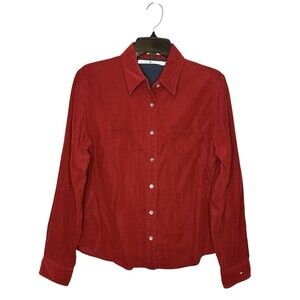 Vintage Tommy Hilfiger Women’s Dark Red Corduroy Button-Down Shirt Size‎ 10 Y2K